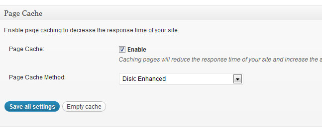 Page Cache - General Settings (W3 Total Cache)