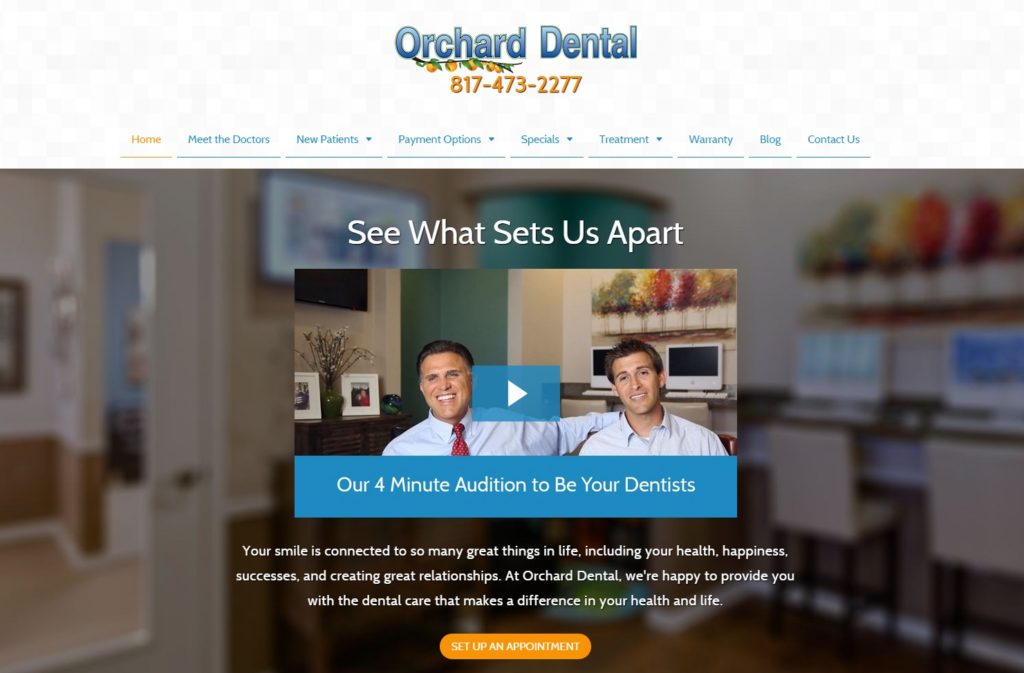 Screenshot of the web design project for Orchard Dental